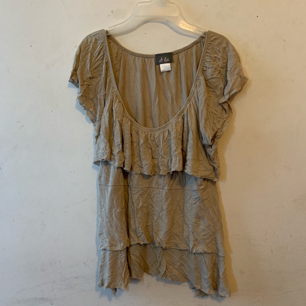 Dots Gray Flutter Sleeve Ruffled Blouse